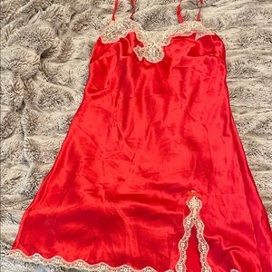 Victoria's Secret Red Satin Chemise with Lace VINTAGE